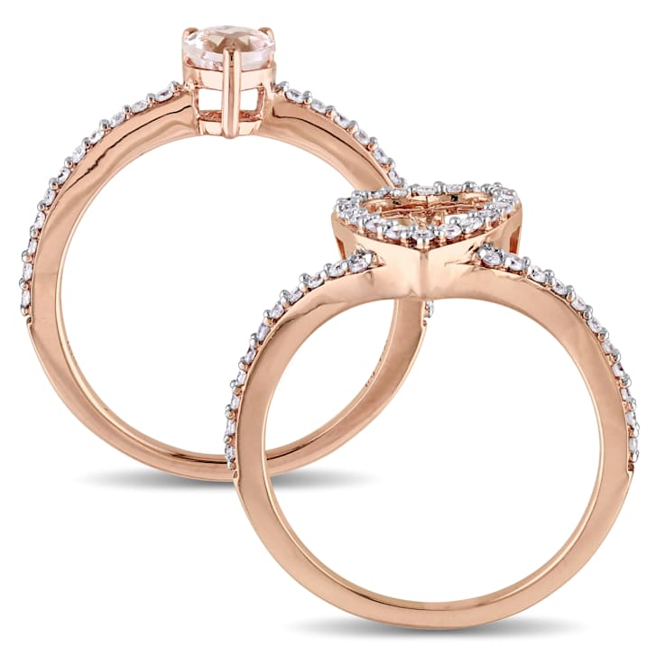 Morganite and Diamond 10K Rose Gold Ring 0.99ctw