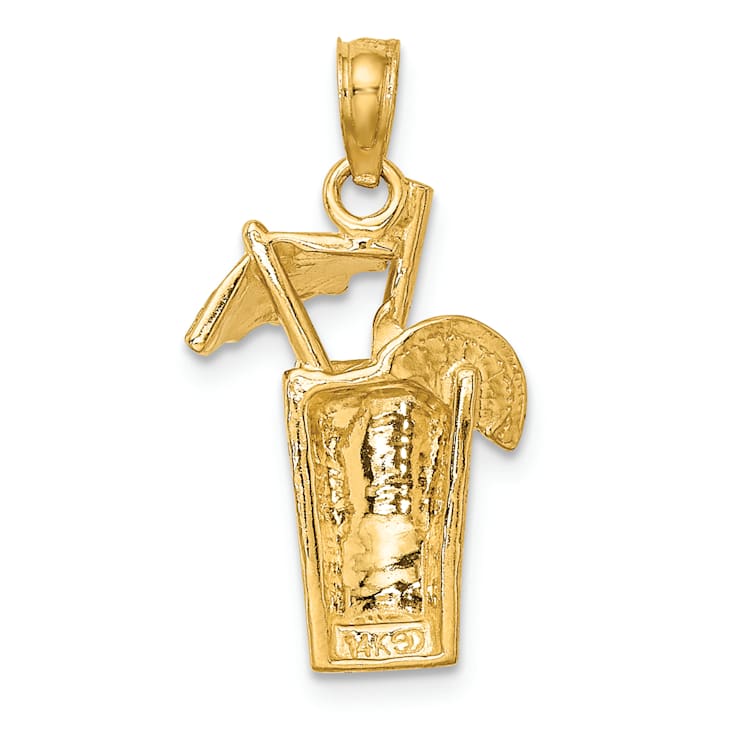 14k Yellow Gold Textured Cocktail Drink with Umbrella Charm