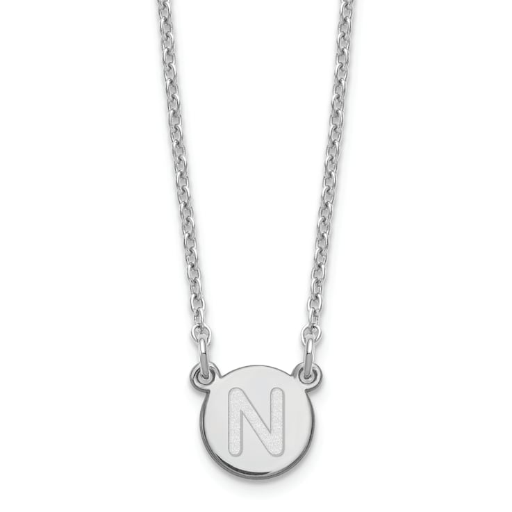 Rhodium Over Sterling Silver Tiny Circle Block Letter N  Initial Necklace