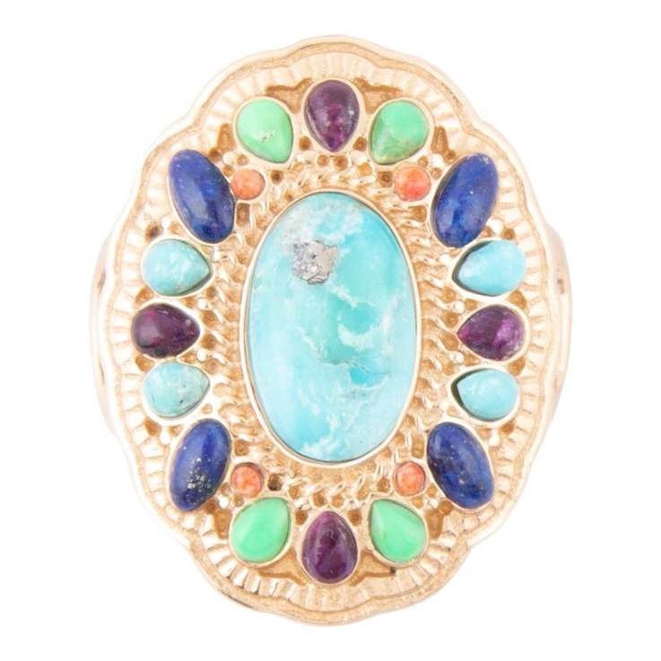 Barse Jewelry Multi-Gemstone Gold Tone Concho Statement Ring
