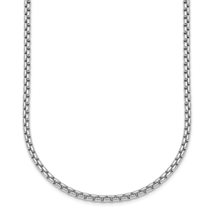 Rhodium Over Sterling Silver 2.7mm Box 24 Inch Chain
