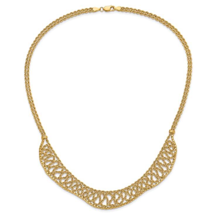 14K Yellow Gold Diamond-cut Braided Rope Chain Fancy Front Drape Necklace