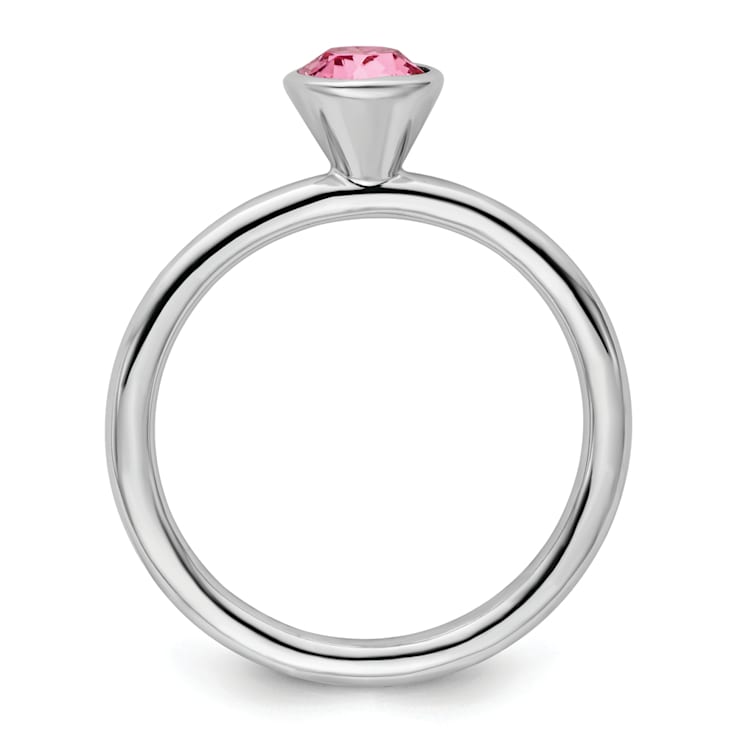 Sterling Silver Stackable Expressions High 5mm Pink Crystal Ring