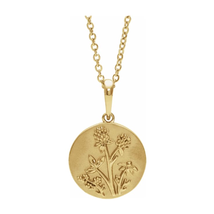 14K Yellow Gold Floral Pendant With Chain