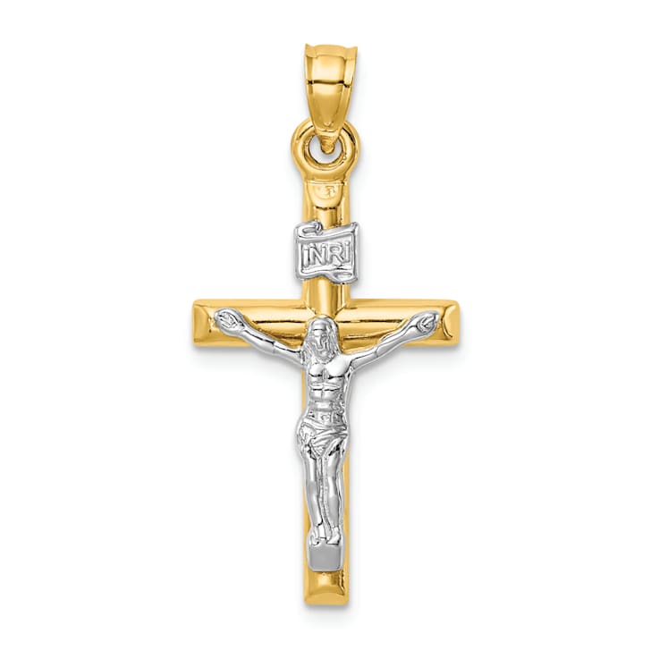 14K Yellow and White Gold Hollow Crucifix Pendant