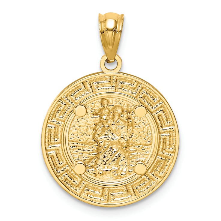 14k Two-tone Gold Polished and Textured St. Christopher Medal Pendant