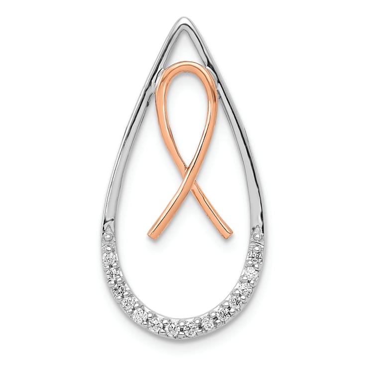 14k White Gold and 14k Rose Gold Diamond Awareness Ribbon Teardrop Chain
Slide Pendant