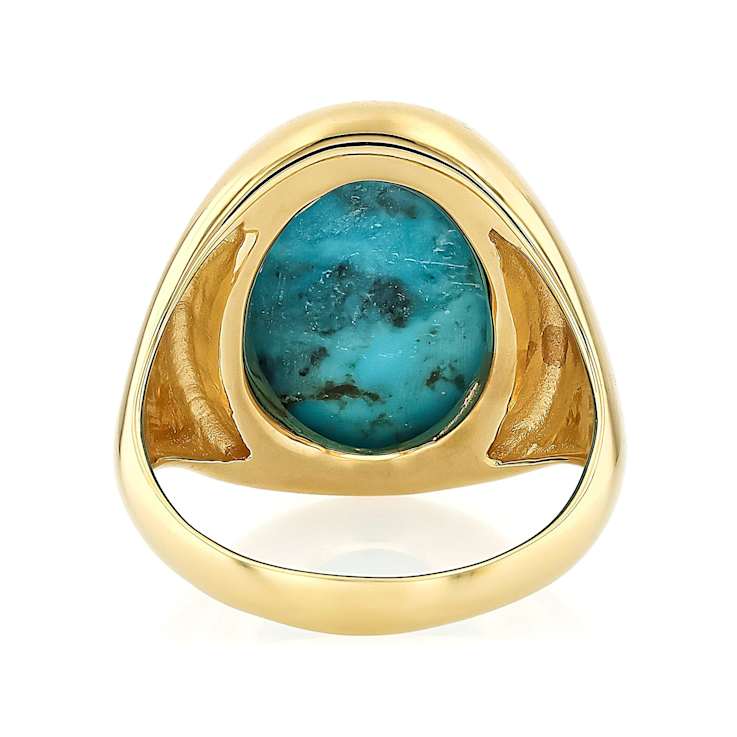 Turquoise Solitaire Dome Ring In 18K Gold Over Sterling Silver 18x13mm