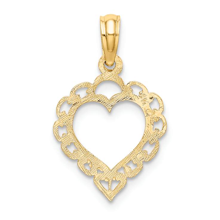 10K Yellow Gold Textured Heart with Lace Trim Charm