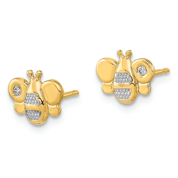 14k Yellow Gold and Rhodium Over 14k Yellow Gold Children's Cubic
Zirconia Bee Stud Earrings