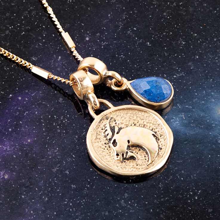Barse Lapis Lazuli Capricorn Charm Necklace In Bronze