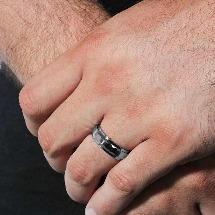 Robert Alton Men's Hammered High Polish Band Ring In Tungsten