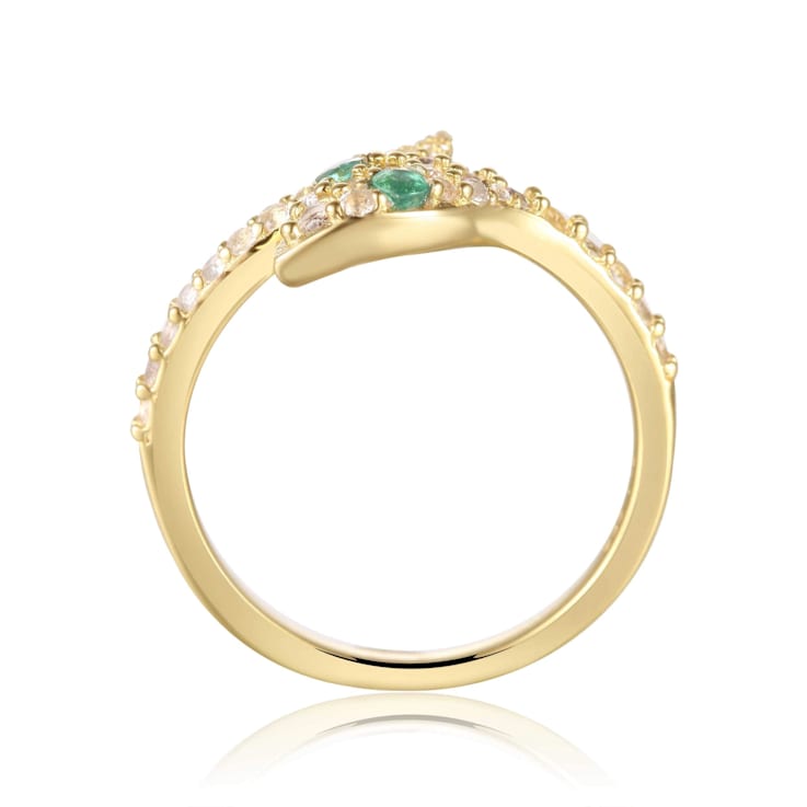 Emerald and White Topaz 14K Yellow Gold Over Sterling Silver Bypass
Snake Ring