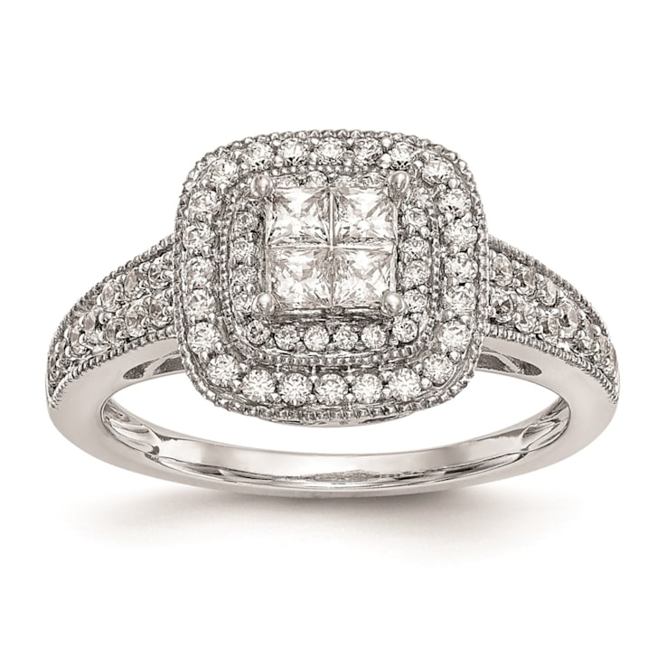 Rhodium Over 14K White Gold Diamond Cluster Engagement Ring 0.67ctw