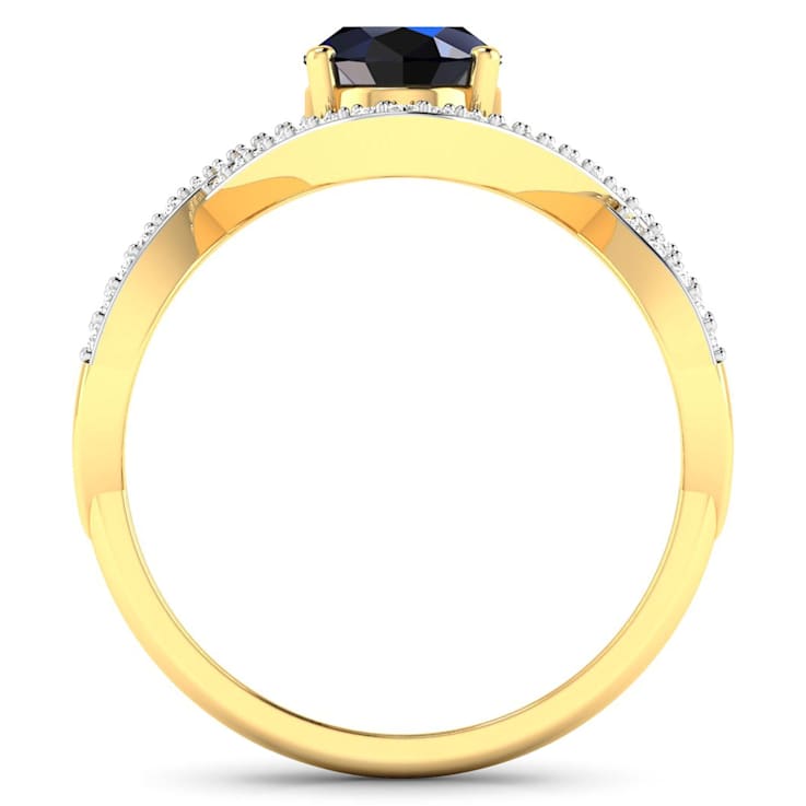 1.54ctw Blue Sapphire and Diamond 14K Yellow Gold Halo Ring