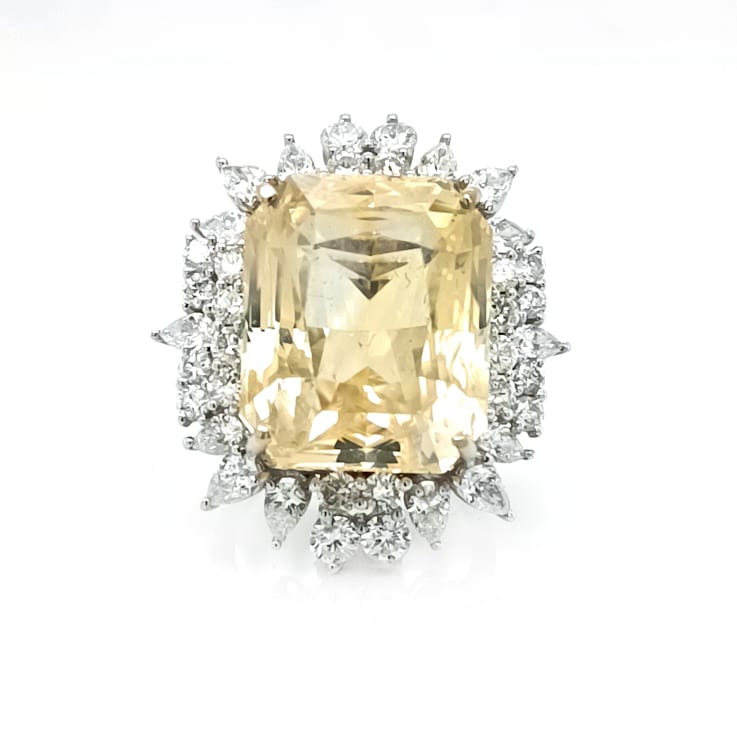 41.33 Ctw Yellow Sapphire and 3.41 Ctw White Diamond Ring in 18K WG