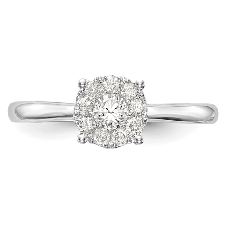 Rhodium Over 14K White Gold Lab Grown Diamond Cluster Engagement Ring 0.33ctw