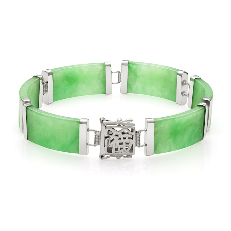 Sterling Silver 24X11MM Dyed Green Jadeite Link Bracelet