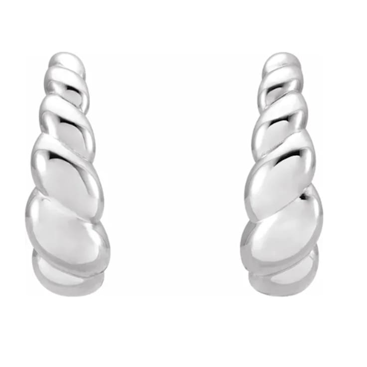 14K White Gold Rope Design J-Hoop Earrings