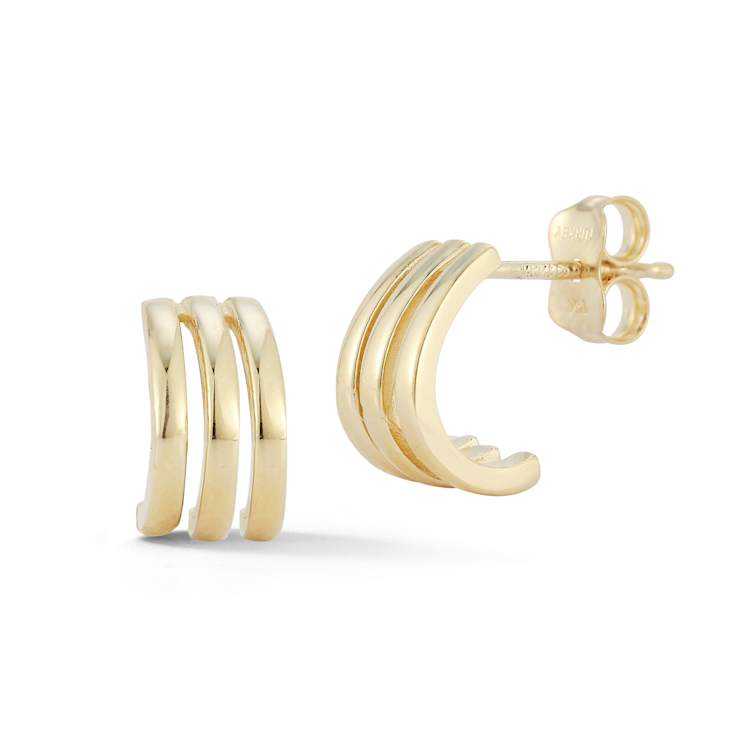 Bellissima Gold 14K Yellow Gold Triple Ring J Huggie Hoop Earrings