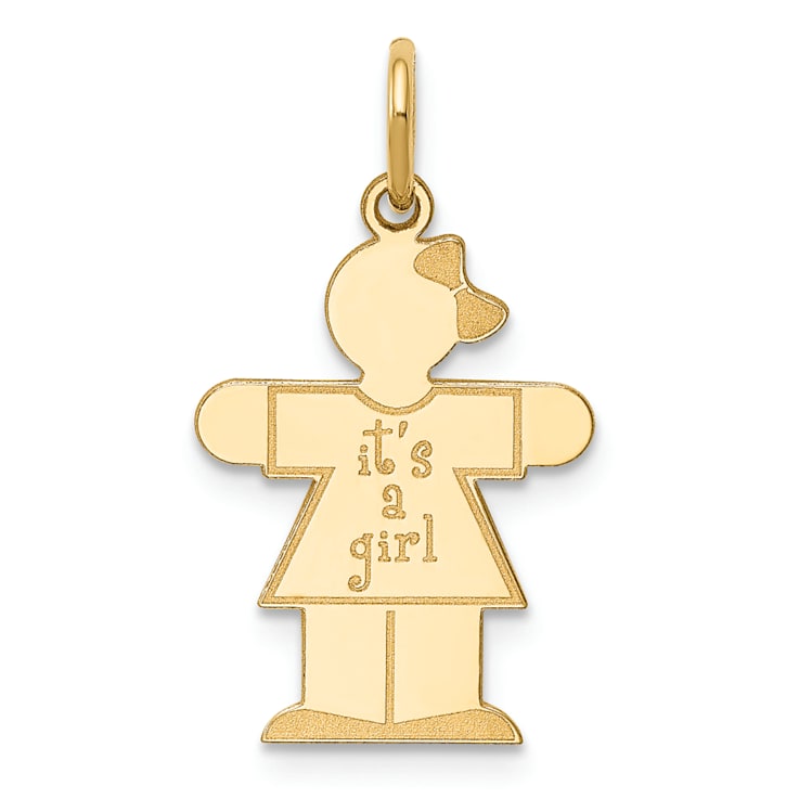 14k Yellow Gold Satin Girl with Bow on Left Charm