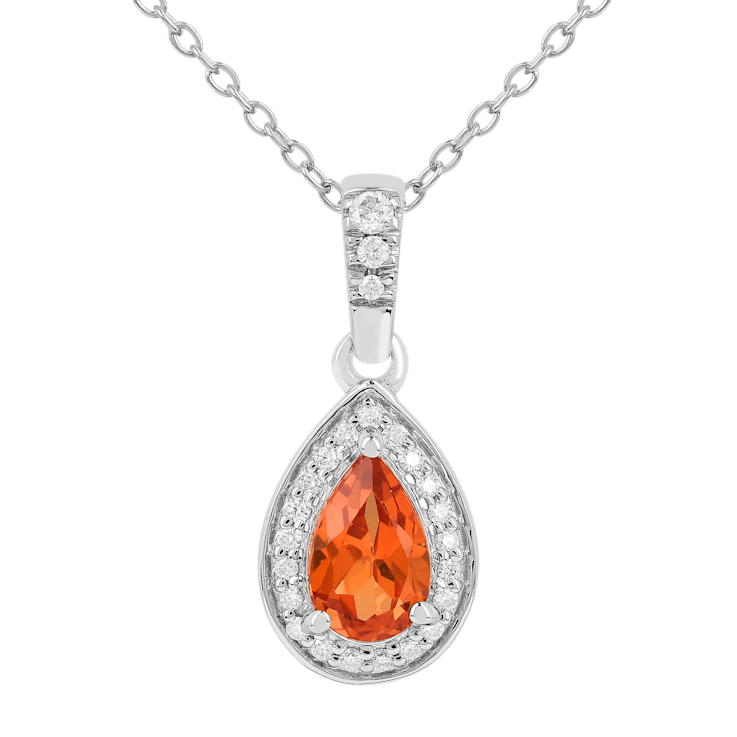 Peach Orange Lab Created Teardrop Padparadscha Sapphire Sterling Silver
Pendant with Necklace