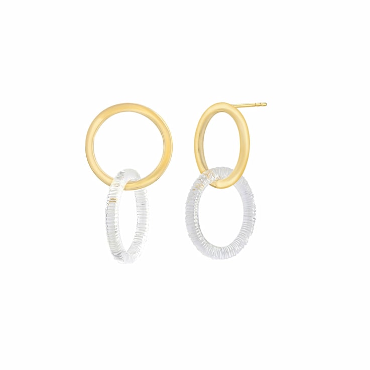 14K Yellow Gold Over Sterling Silver Acrylic Double Drop Earrings in Clear