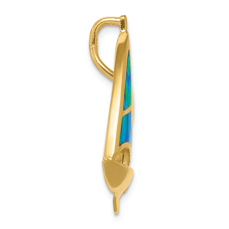 14k Yellow Gold Imitation Opal Sailboat Slide Pendant