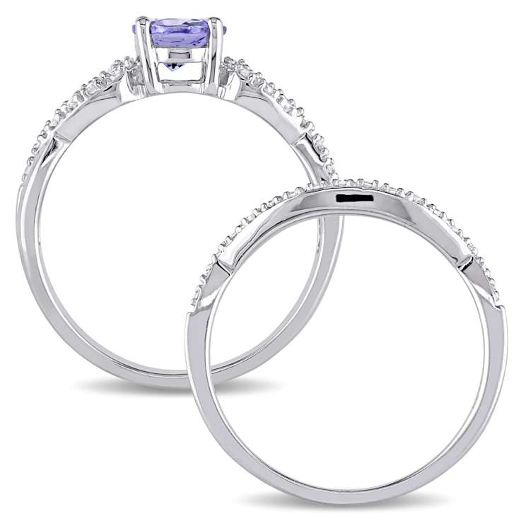 Tanzanite and Diamond 10k White Gold Ring 1.14ctw