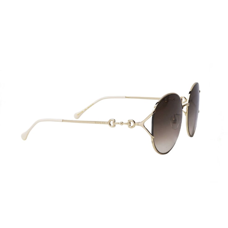 Gucci Gold Tone and Cream Round Frame / Brown Lens Sunglasses