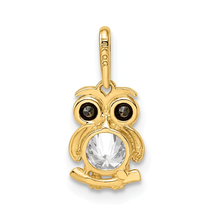 14K Yellow Gold Black and White Cubic Zirconia Owl Pendant