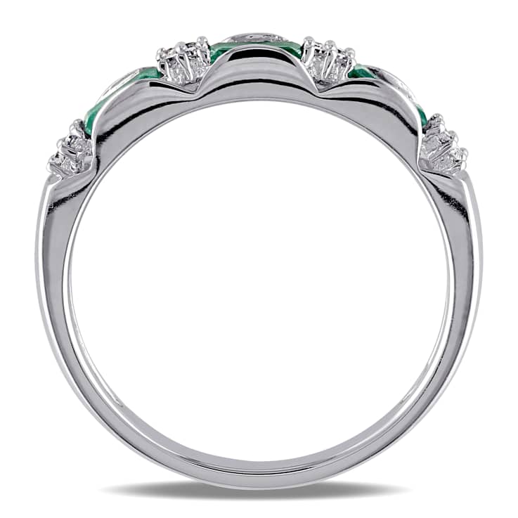 Emerald and Diamond 10K White Gold Ring 0.43ctw