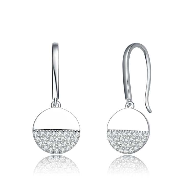 CZ Pave Hook Drop Earrings In Sterling Silver