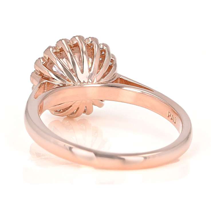 Round CZ Ring With Halo In 18K Rose Gold Over Sterling Silver