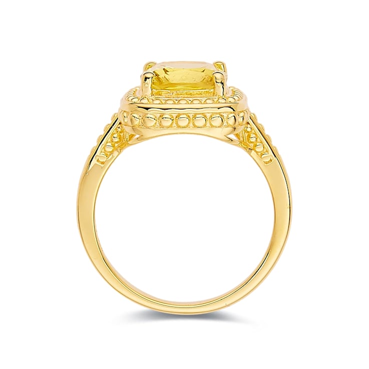 Square Cushion Lab Created Yellow Sapphire 18K Yellow Gold Over Sterling
Silver Ring 2.90ctw