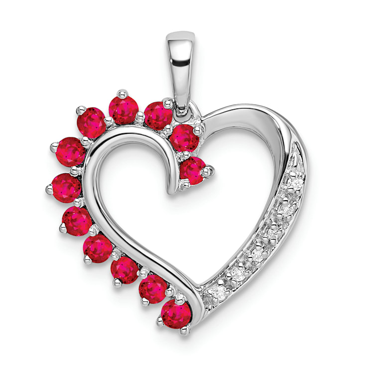 Rhodium Over 14k White Gold Ruby and Diamond Heart Pendant