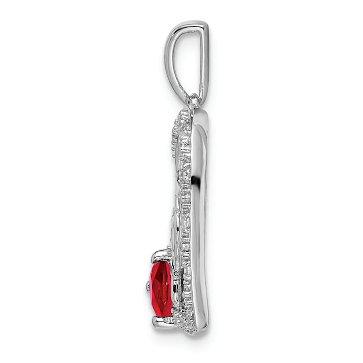 Rhodium Over 14k White Gold Ruby and Diamond Mom Heart Pendant