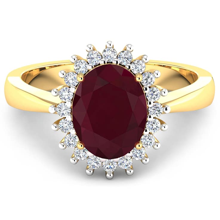 1.69ctw Red Ruby and Diamond 14K Yellow Gold Halo Ring