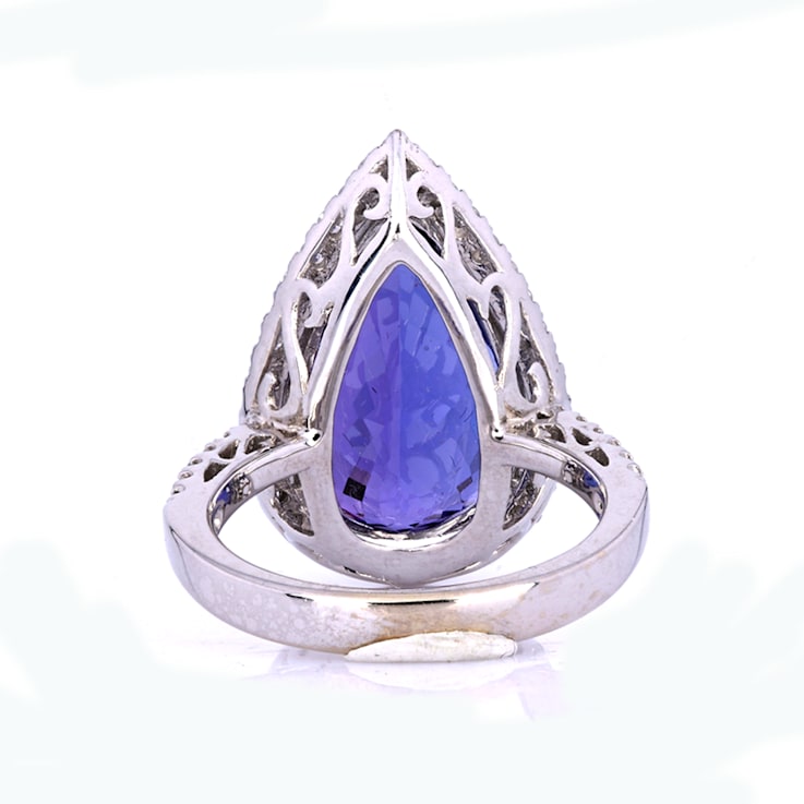 12.43 Ctw Tanzanite and 0.62 Ctw White Diamond Ring in 18K WG
