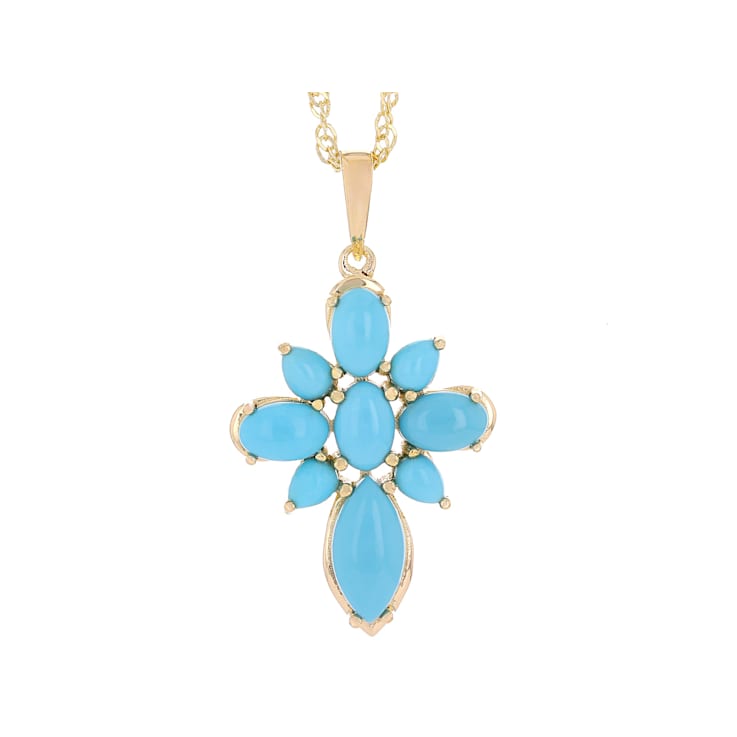 Turquoise Cross Pendant Necklace In 18K Gold Over Sterling Silver
