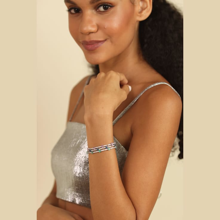 Oval Sapphire and White Zircon Sterling Silver Bolo Bracelet