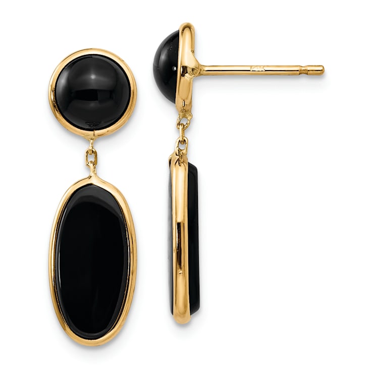 14k Yellow Gold Onyx Oval Dangle Earrings