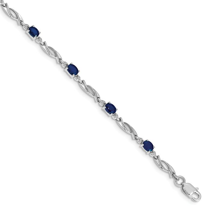 Rhodium Over 10k White Gold Diamond and Blue Sapphire Bracelet