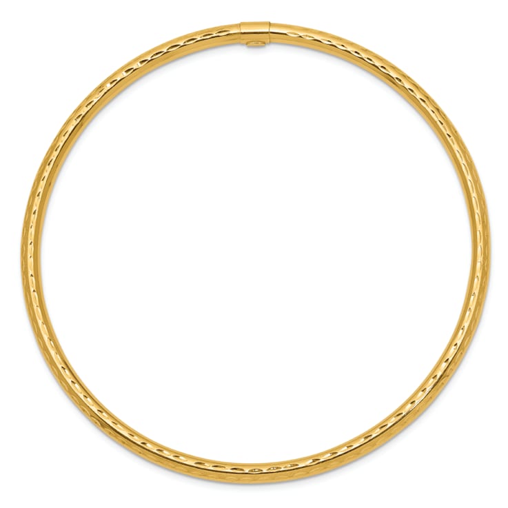 14k Yellow Gold 3mm Diamond-Cut Tube Slip-on Bangle