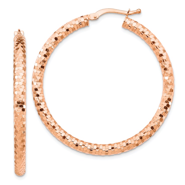 14k Rose Gold 1 9/16" Diamond-Cut Hoop Earrings