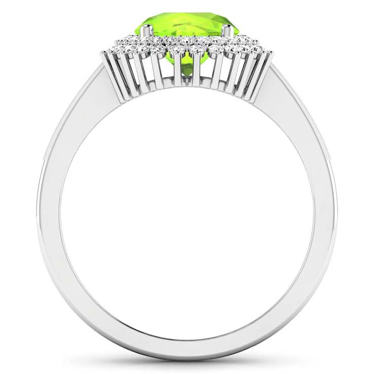 14K White Gold Green Peridot and White Diamond Oval Halo Ring 2.12ctw