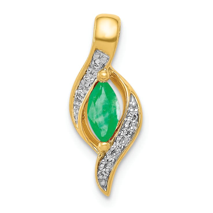 10k Yellow Gold and Rhodium Over 10k Yellow Gold Diamond and 0.17 cttw
Marquise Emerald Pendant