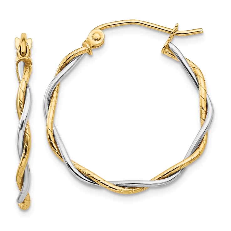 14k Yellow Gold and 14k White Gold Polished 3/4" Twisted Hoop Earrings
