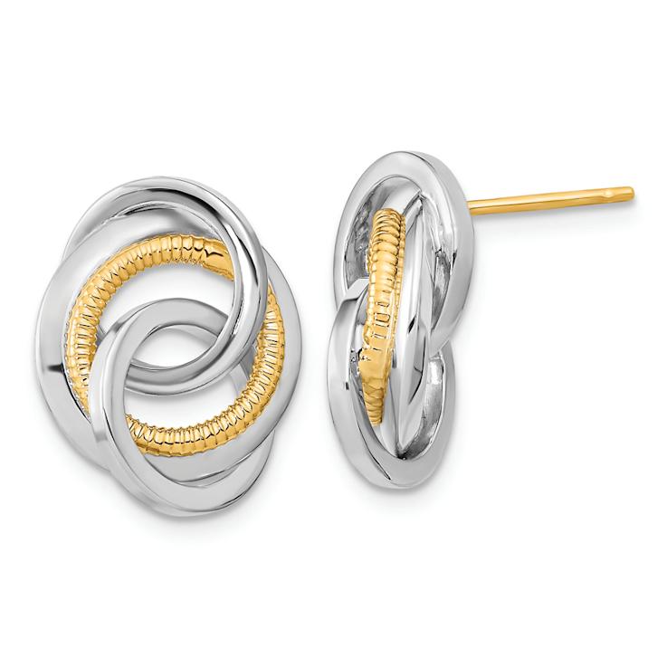 14k タミセル ピアス 14k Two-tone Polished and Textured Love Knot Stud Earrings