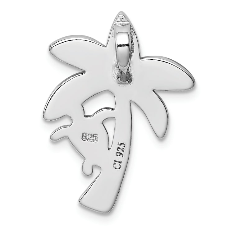 Rhodium Over Sterling Silver Blue Inlay Lab Created Opal Palm Tree Slide